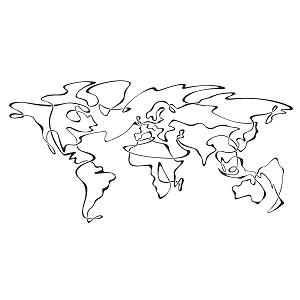 Wien-zentrierte Weltkarte als Einlinienbild in Vektorgrtafik